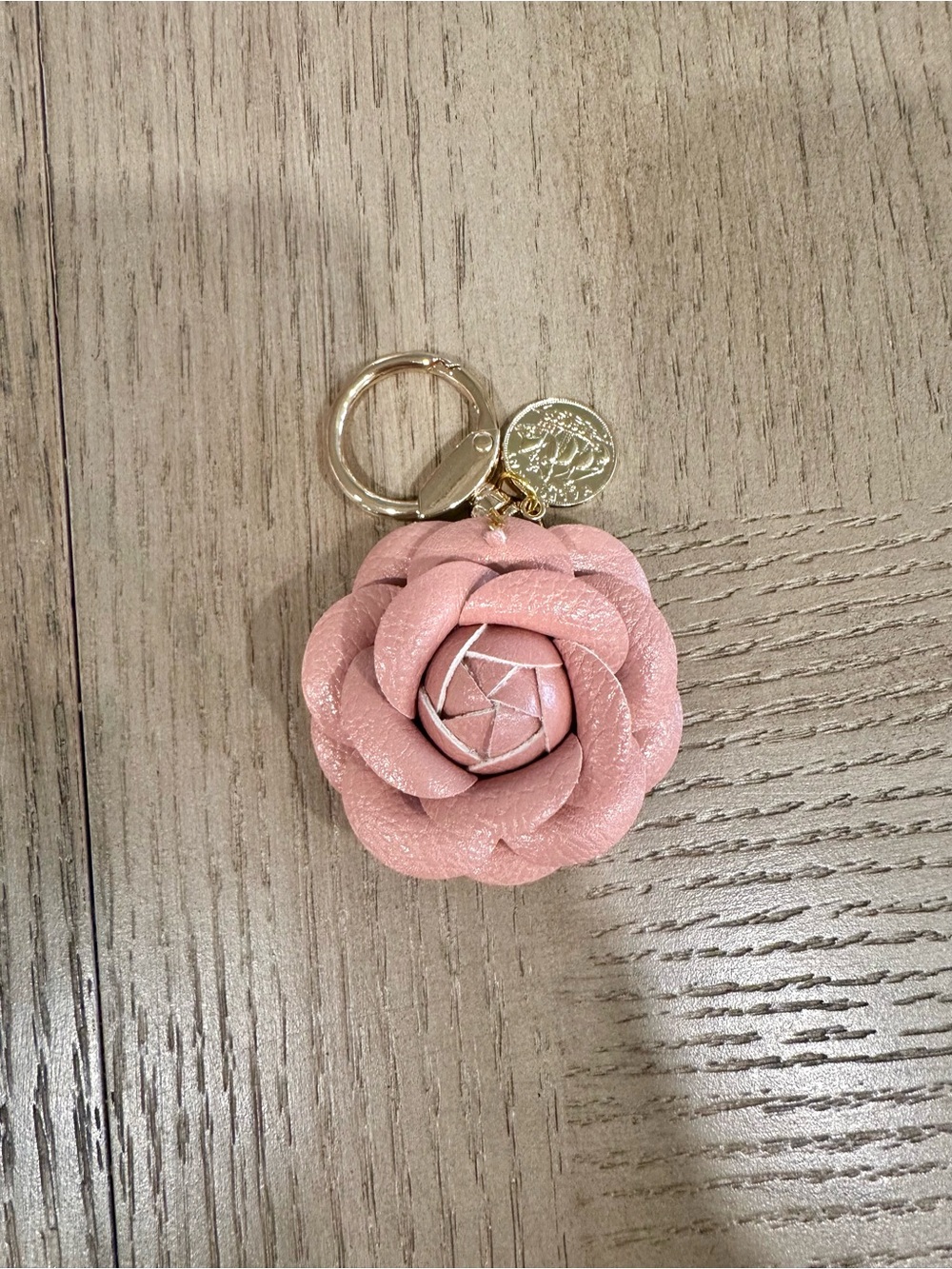 Pink Floral Leather Keychain Bag Charm Handmade